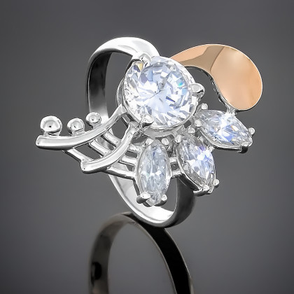 Перстень 191 цирконій білий/цирконій Rh Timofeev