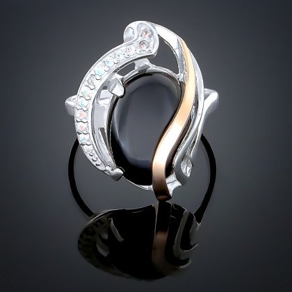 Перстень 198 опал сірий імітація Rh Timofeev