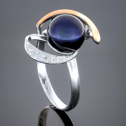 Перстень 208 перлина чорна Timofeev