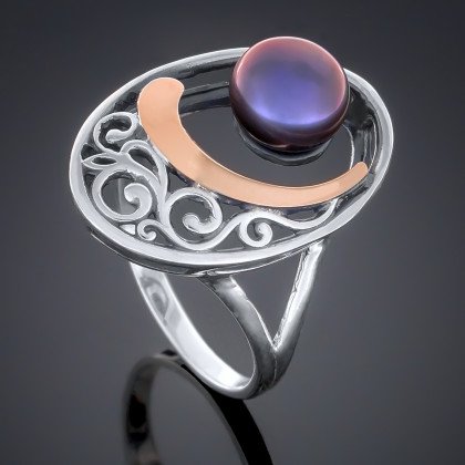 Перстень 232 перлина чорна Timofeev