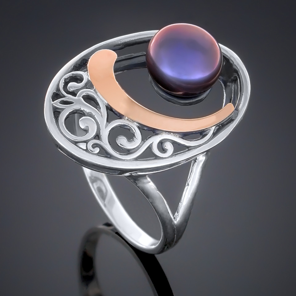 Перстень 232 перлина чорна Timofeev