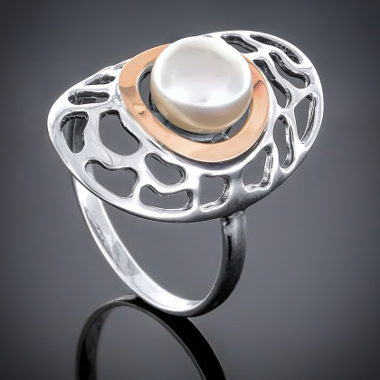 Перстень 238 перлина біла Timofeev