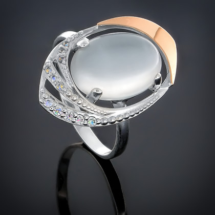 Перстень 305 опал сірий імітація Rh Timofeev