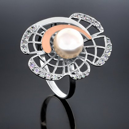 Перстень 338 перлина чорна Rh Timofeev 2