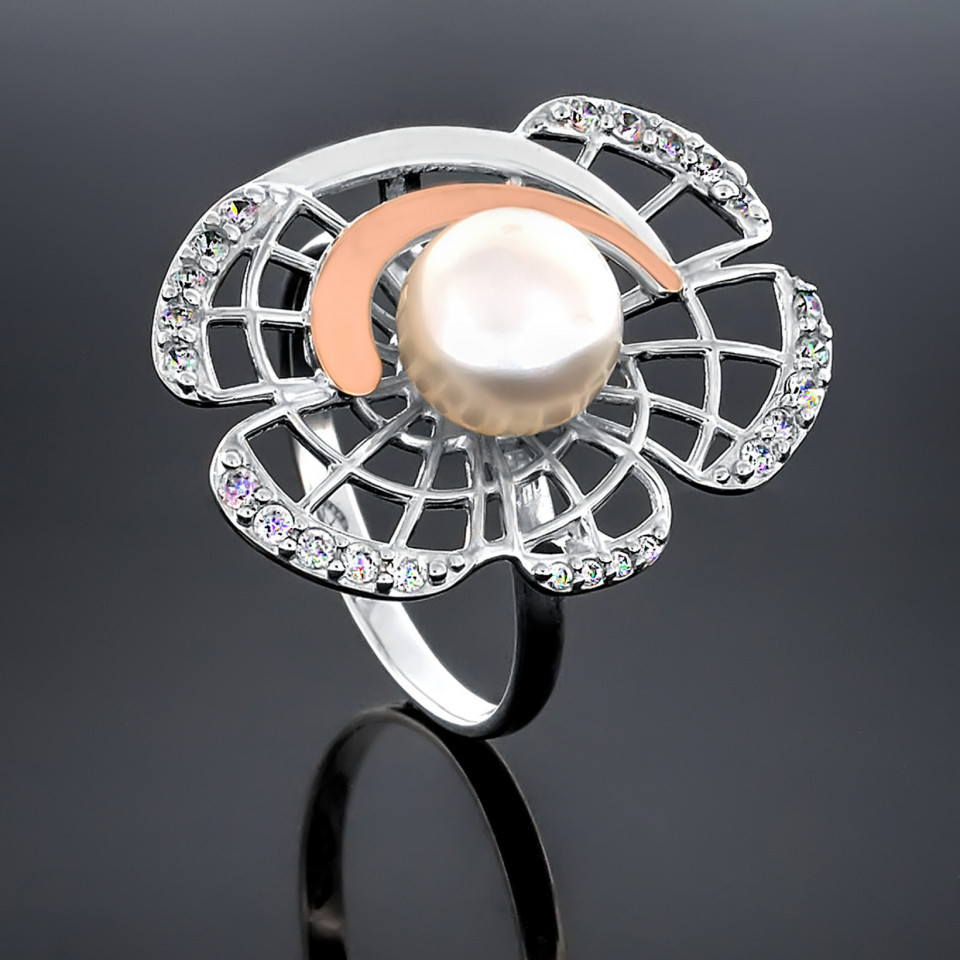 Перстень 338 перлина чорна Rh Timofeev