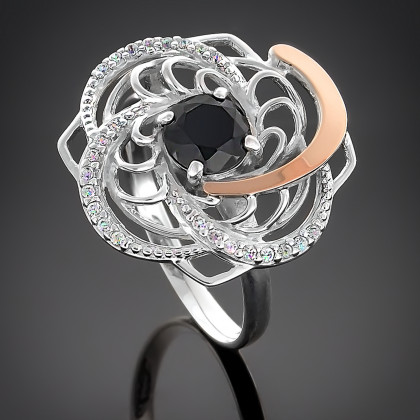 Перстень 349 цирконій чорний Rh Timofeev