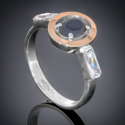 Перстень 381 цирконій чорний/цирконій білий Rh Timofeev