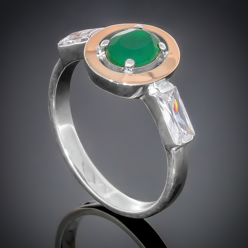 Перстень 381 хризоліт/цирконій білий Timofeev