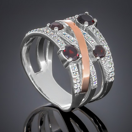 Перстень 392 цирконій чорний/цирконій білий Rh Timofeev 2