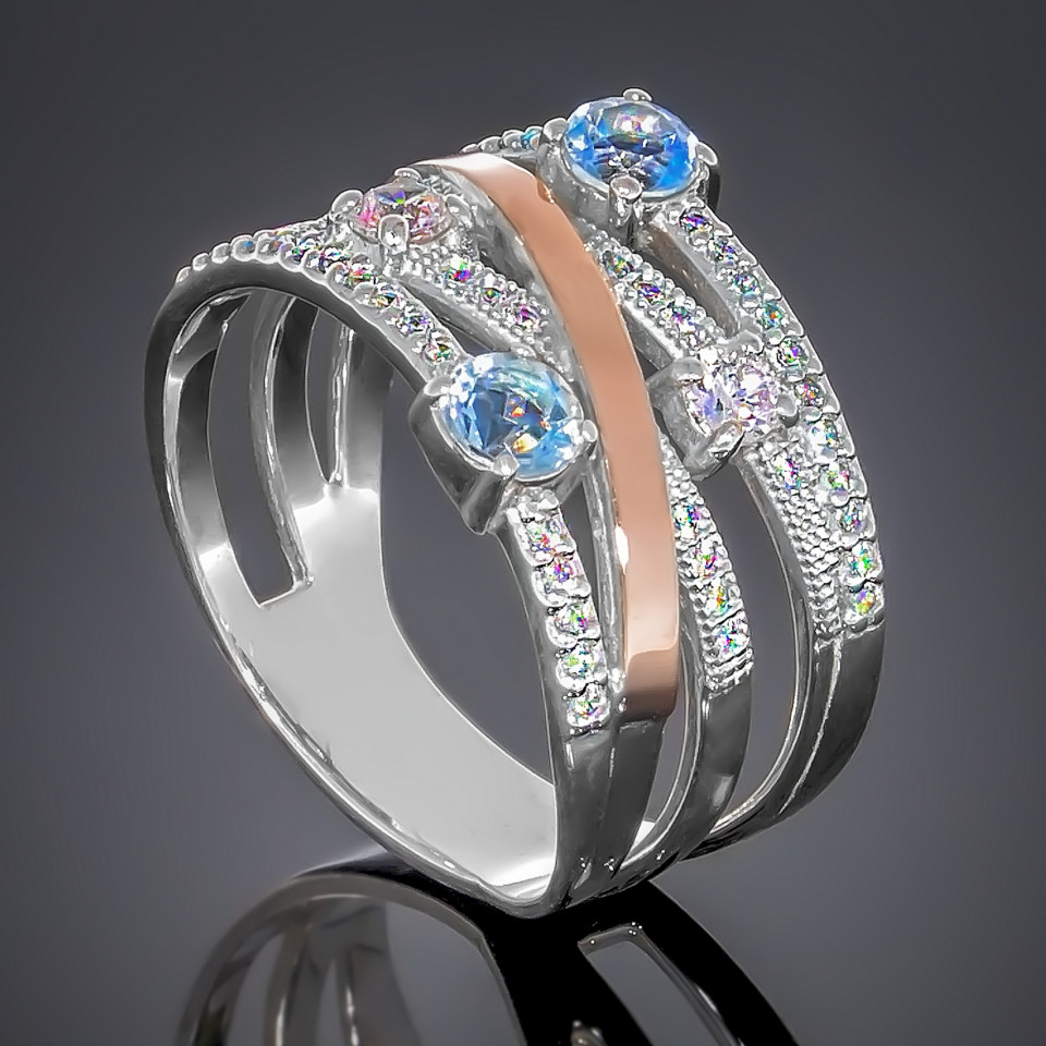 Перстень 392 цирконій білий/цирконій білий Rh Timofeev