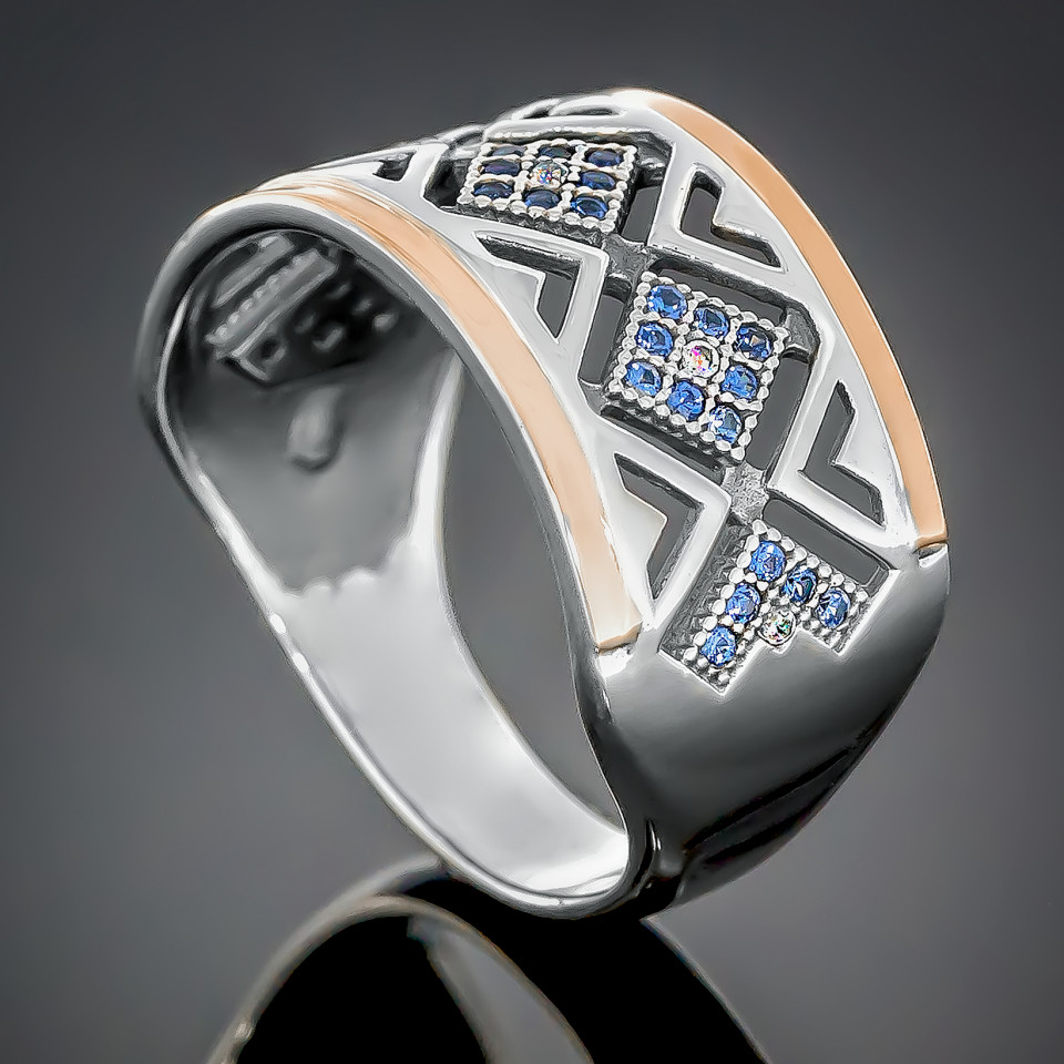 Перстень 427 цирконій бірюза/б.с. Rh Timofeev