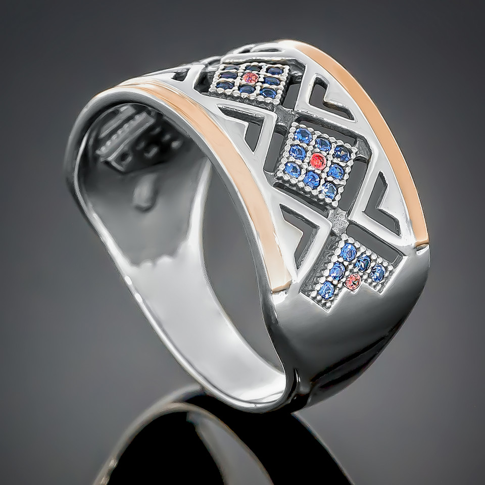 Перстень 427 цирконій червоно чорний Rh Timofeev