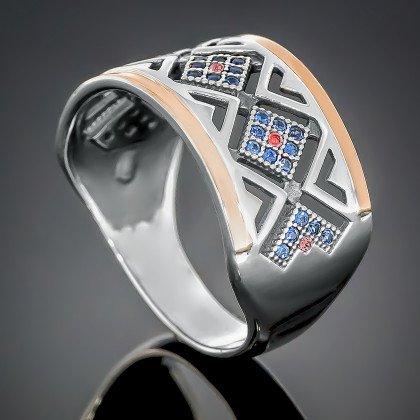 Перстень 427 цирконій чорний/с. Rh Timofeev