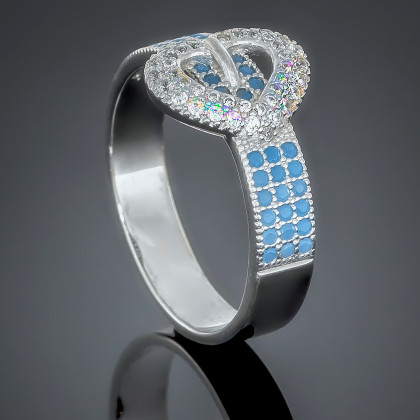 Перстень 435 цирконій синьо білий Rh Timofeev