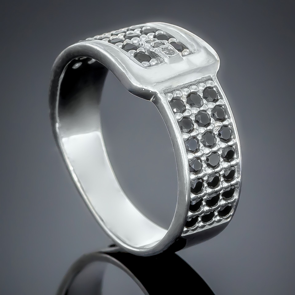 Перстень 441 цирконій білий/цирконій чорний Rh Timofeev