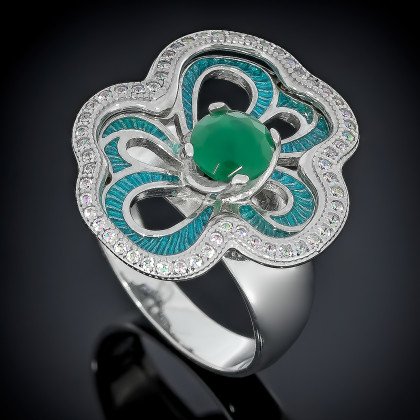 Перстень 462 альпініт зелений/емаль зелена Rh Timofeev