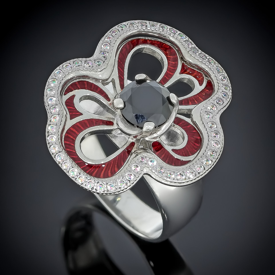 Перстень 462 цирконій чорний Rh Timofeev