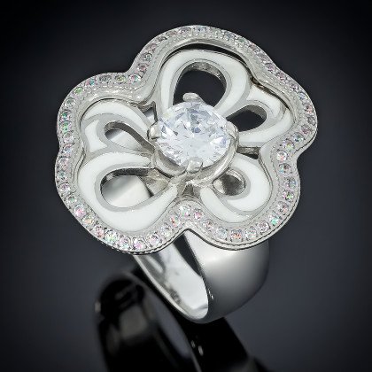 Перстень 462 цирконій білий/емаль бірюза Rh Timofeev