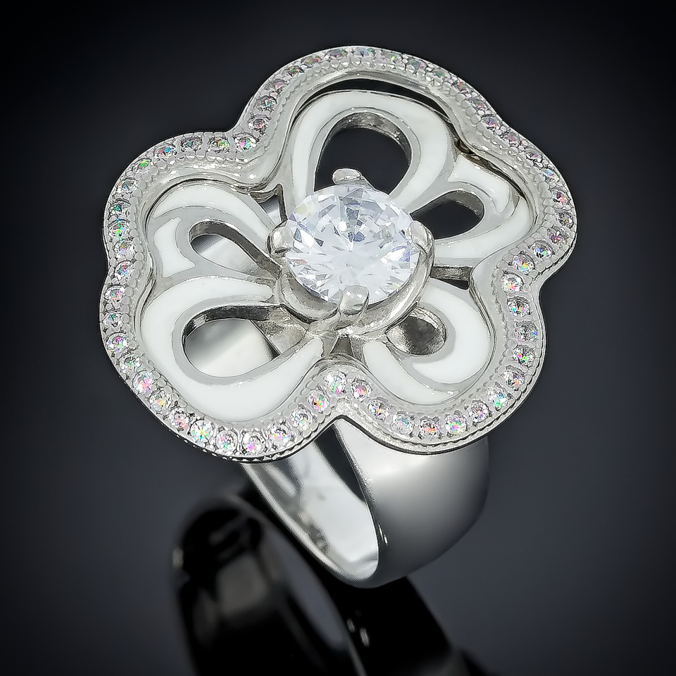 Перстень 462 цирконій білий/емаль бірюза Rh Timofeev