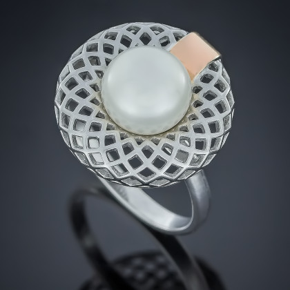 Перстень 500 перлина чорна Rh Timofeev