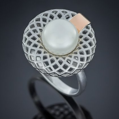 Перстень 500 перлина чорна Rh Timofeev