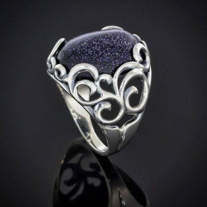 Перстень 592 авантюрин синій Rh Timofeev