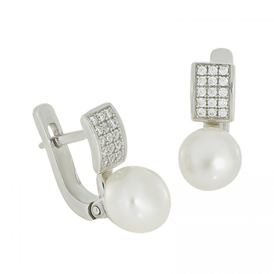 Сережки 1056 перлина біла Rh Timofeev