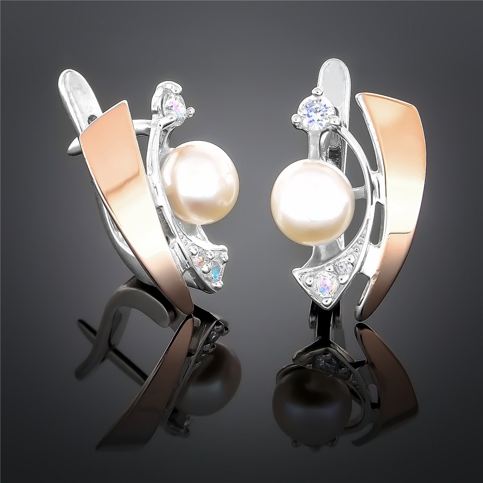 Сережки 181 перлина бiла Rh Timofeev