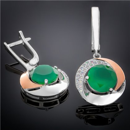 Сережки 189(2) кварц/цирконій зелений Rh Timofeev