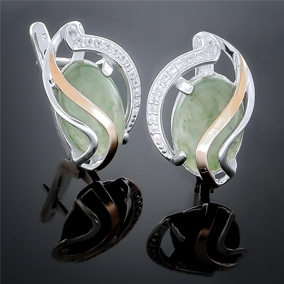 Сережки 198 янтарь зелений Rh Timofeev