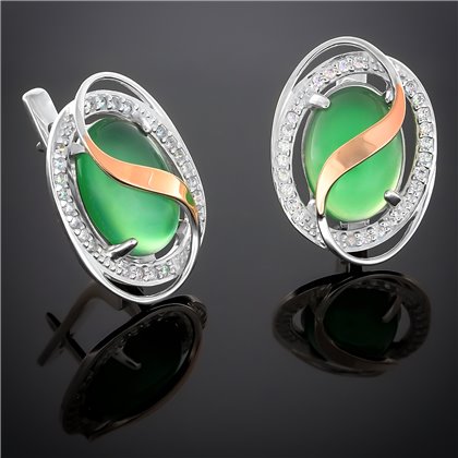 Сережки 199 авантюрин зелений Rh Timofeev