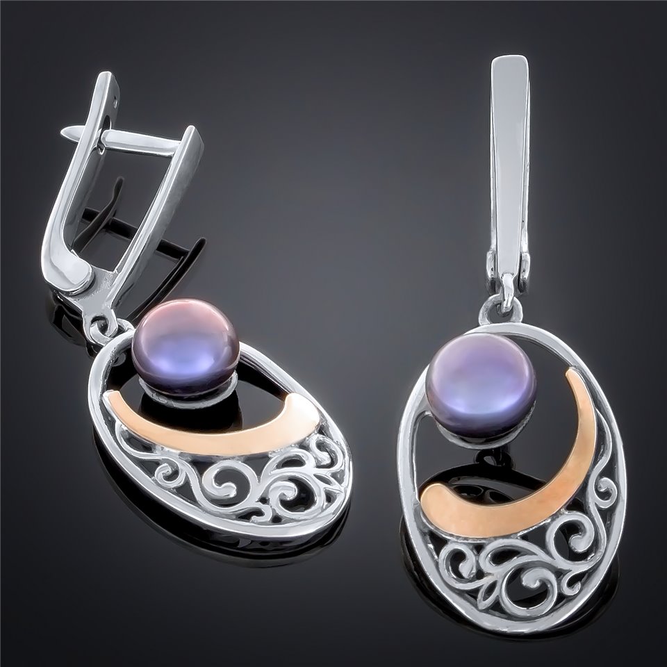 Сережки 232 перлина чорна Timofeev