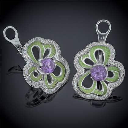 Сережки 462 кварц зелений Rh Timofeev