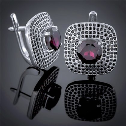 Сережки 450 альпініт клюква/цирконій чорний б. Rh Timofeev