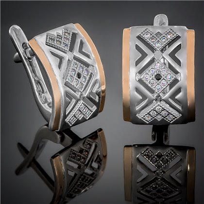 Сережки 427 цирконій синьо чорні Rh Timofeev