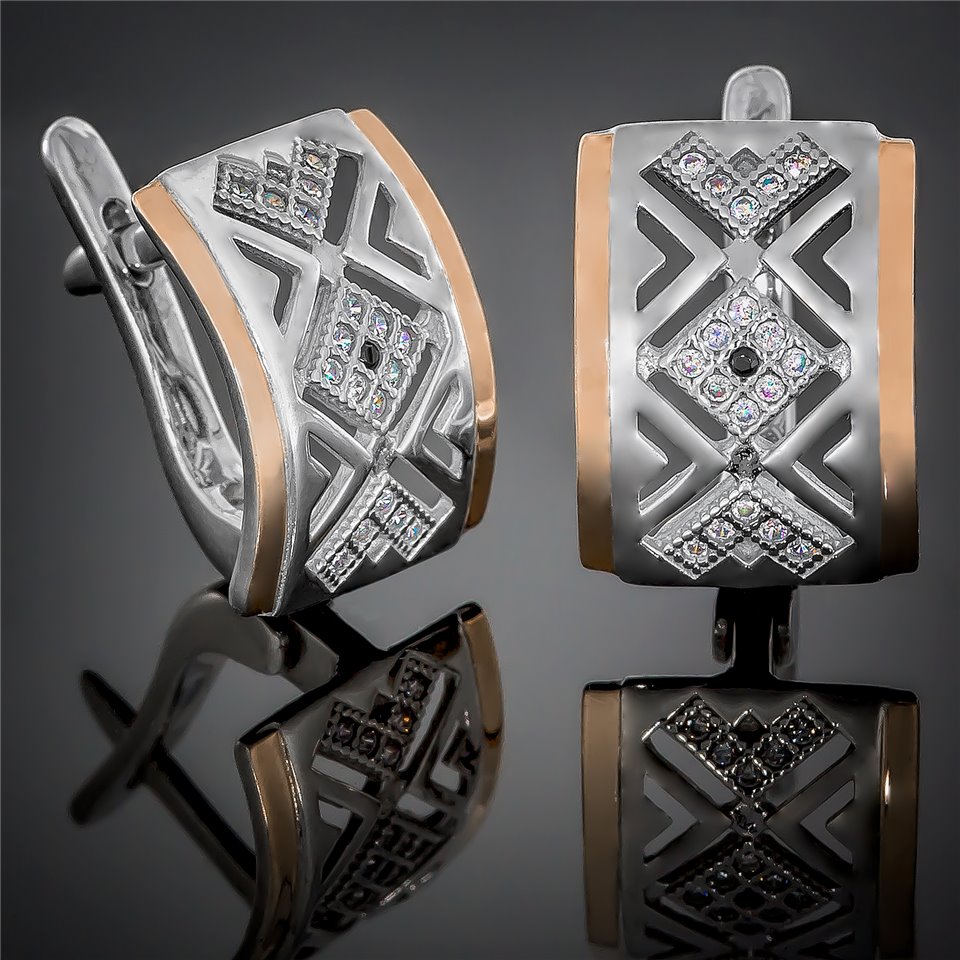 Сережки 427 цирконій синьо чорні Rh Timofeev