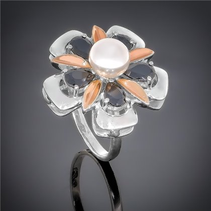 Перстень 54 перлина біла\цирконій чорний Rh Timofeev