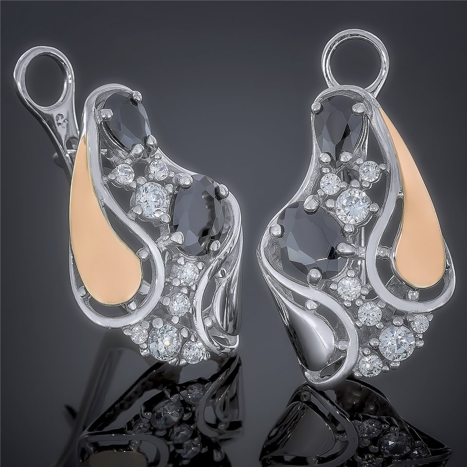 Сережки 421 цирконій чорний/чорний Rh Timofeev