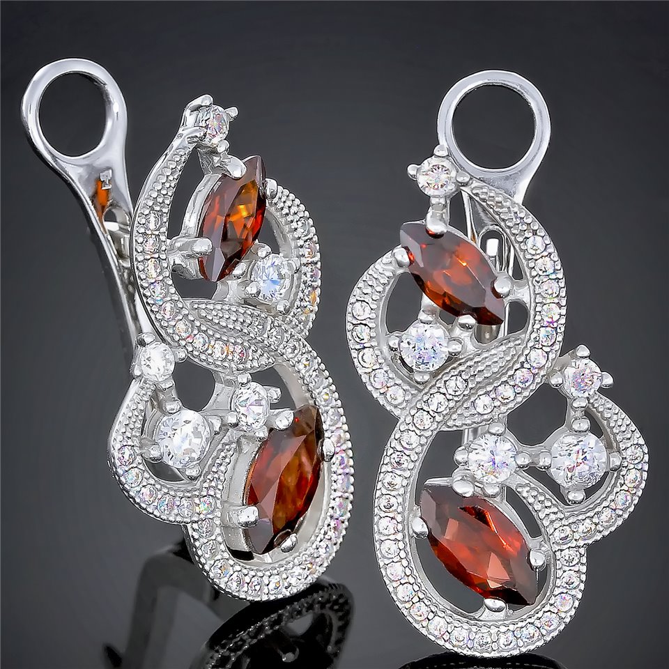 Сережки 417 хризоліт/цирконій оранжевий Rh Timofeev