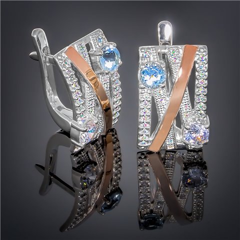 Сережки 392 цирконій білий/цирконій білий Rh Timofeev