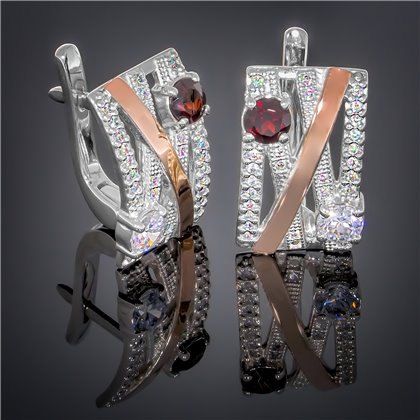 Сережки 392 гранат/цирконій білий Timofeev