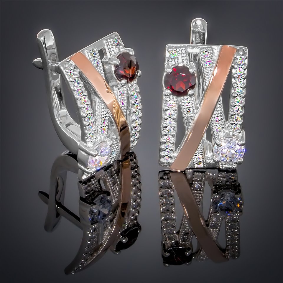 Сережки 392 гранат/цирконій білий Timofeev