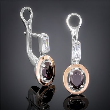 Сережки 381 цирконій чорний/цирконій білий Rh Timofeev