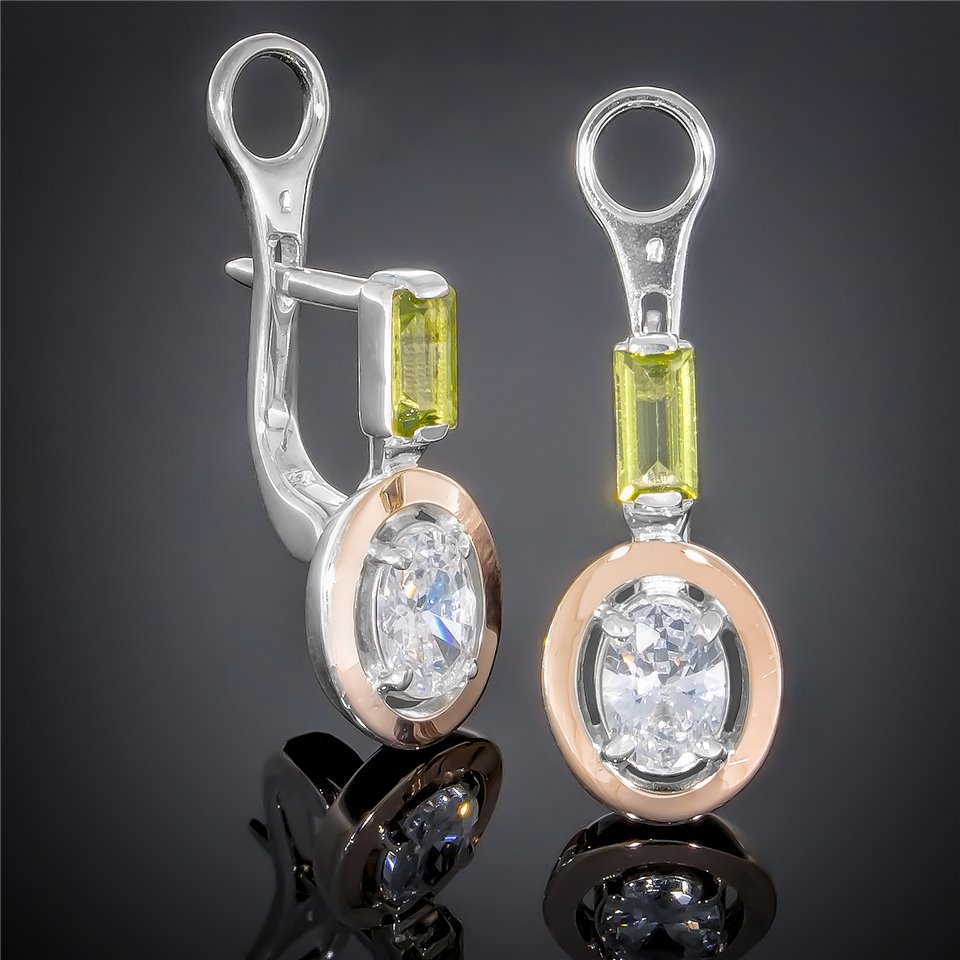 Сережки 381 цирконій білий/цирконій олива Rh Timofeev