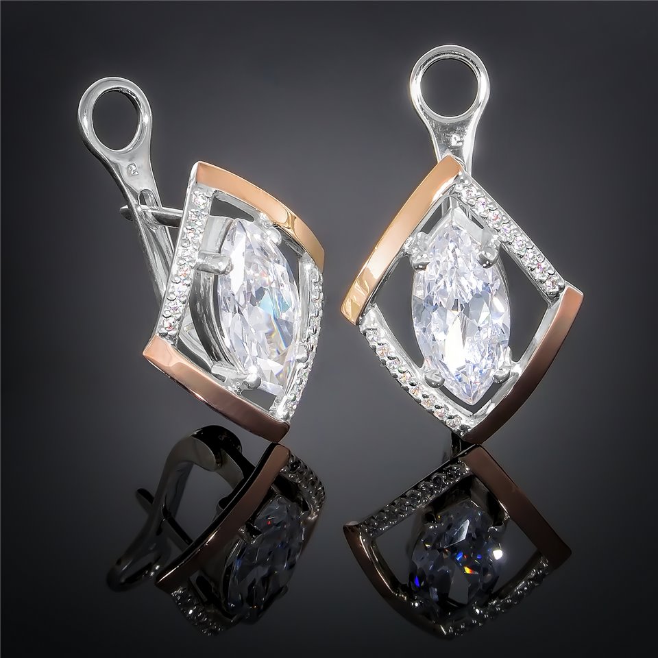 Сережки 379(2) цирконій білий Rh Timofeev