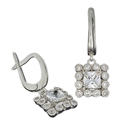 Сережки 646(2) цирконій білий Rh Timofeev