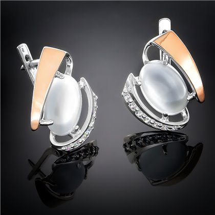 Сережки 32 опал сірий імітація (2) Rh Timofeev