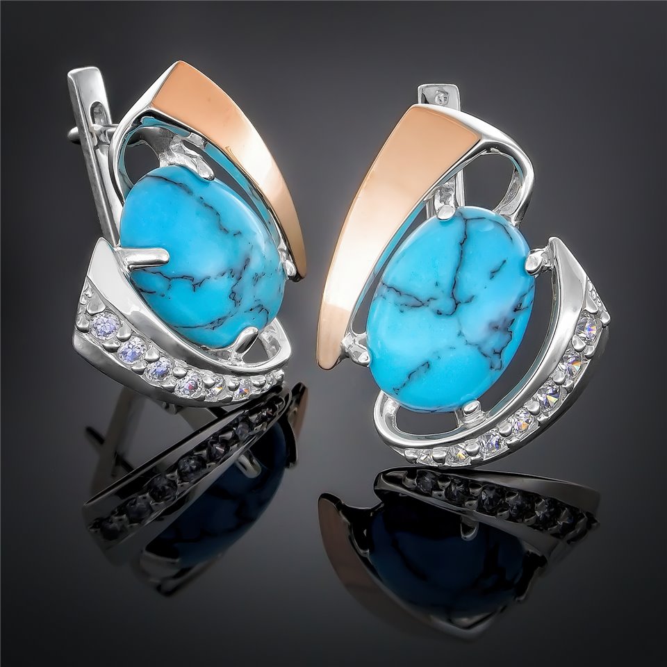 Сережки 32 опал синій імітація (2) Rh Timofeev