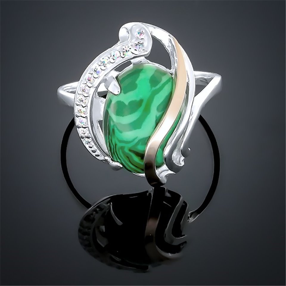 Перстень 198 малахіт Rh Timofeev