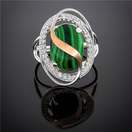 Перстень 199 малахіт Rh Timofeev